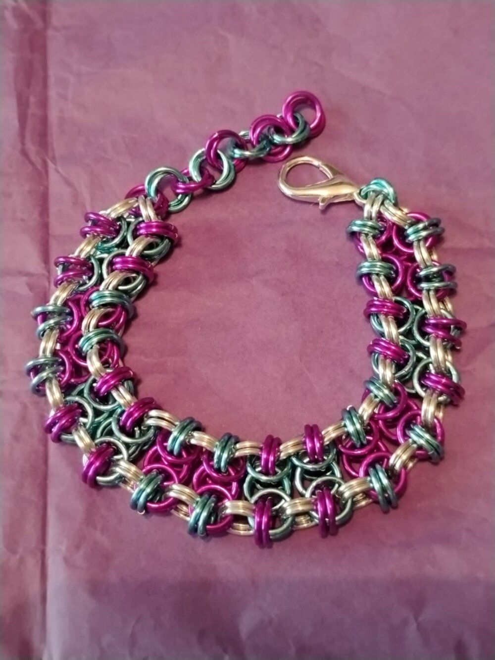 Electric Violet & Light Blue Chain Mail Bracelet